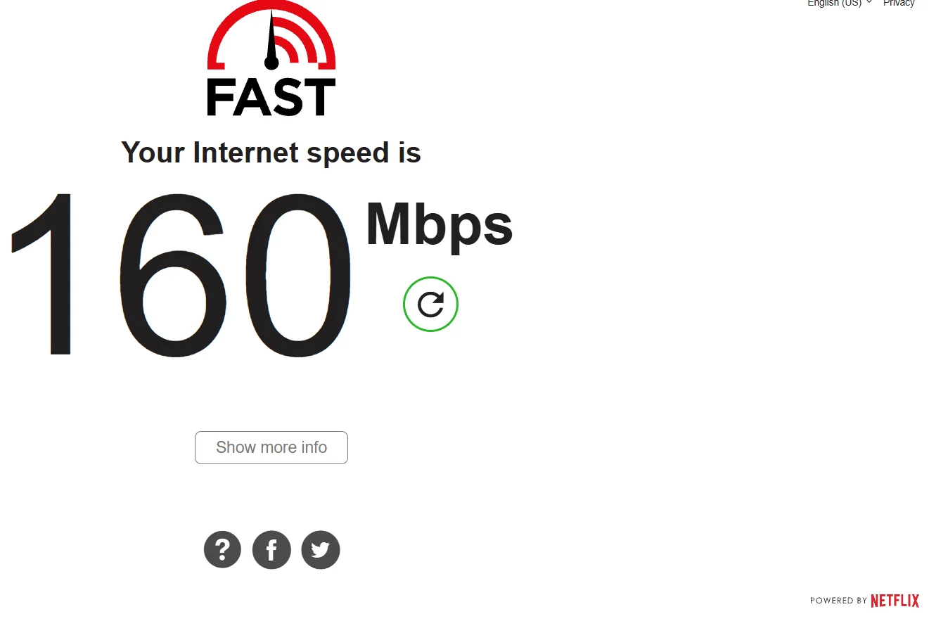 Fast.com(Netflix)测速结果 160 Mbps