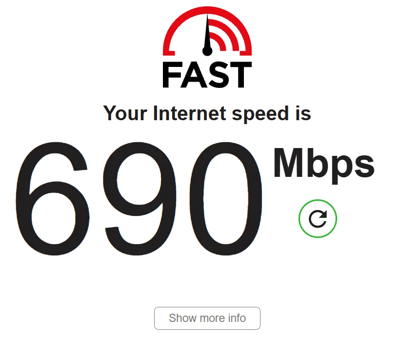 Fast.com(Netflix)测速结果 690 Mbps